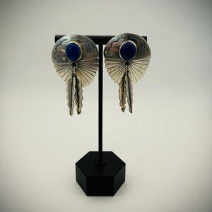 Vintage Sterling Silver & Lapis Earrings – Signed E. Yazzie (Navajo)